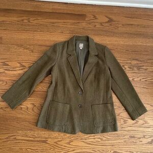 J.Jill Wool Blend Green Cardigan Blazer Petite Medium PM Knit Jacket Button Up